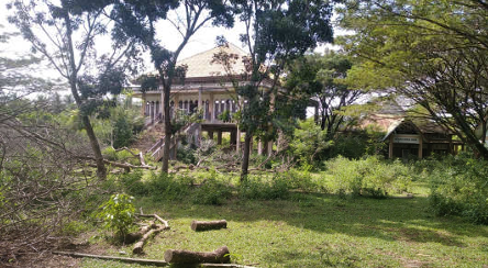 3D rendering of modern high-rise building with glass façade and complex geometric shapes